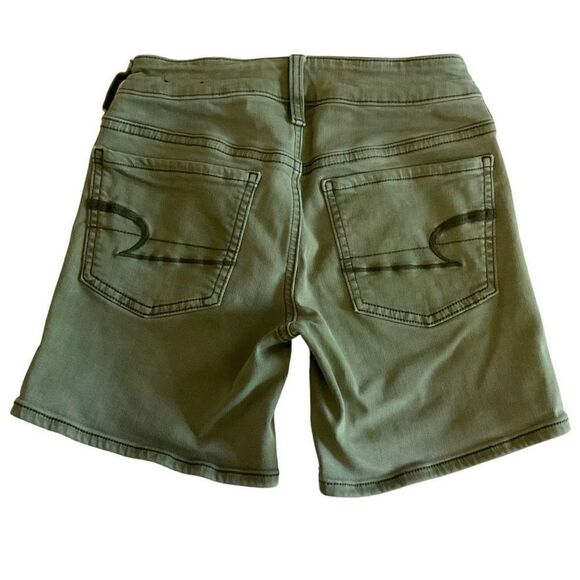 American Eagle Shorts Midi Super Stretch Twill Army Green Button Zip Closure 00 - Picture 2 of 8